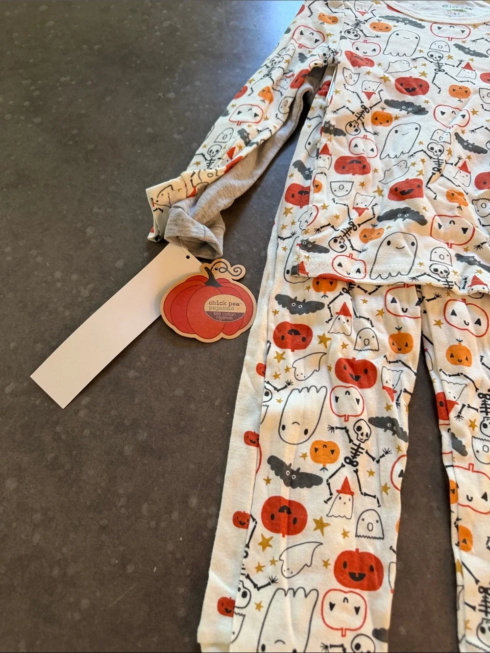 chick pea Gray Halloween Pajama Set with Orange Accents